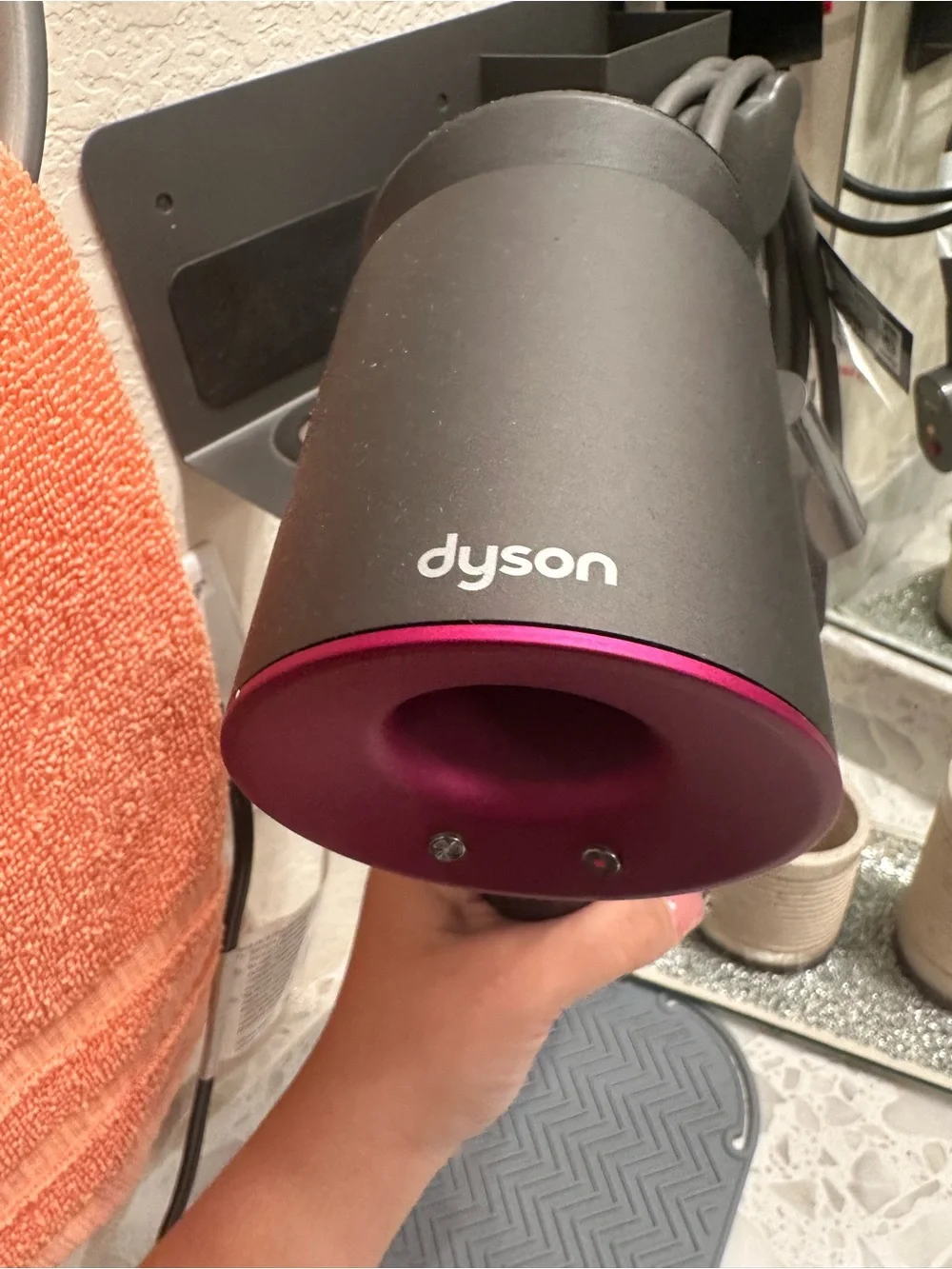 Dyson Hair Dryer in Dark Gray with Pink Accent